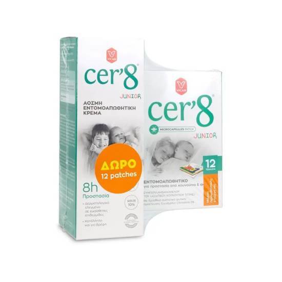 VICAN CER'8 Junior Άοσμη Εντομοαπωθητική Κρέμα 150ml & Εντομοαπωθητικά Αυτοκόλλητα Επιθέματα 12 Τεμάχια
