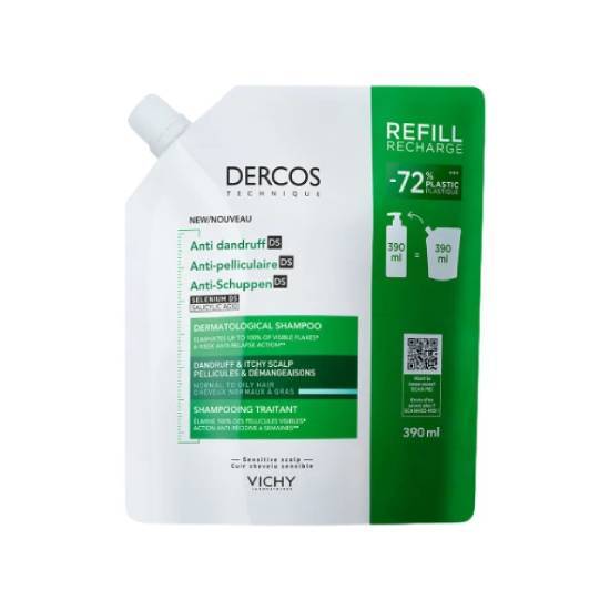 VICHY VICHY Dercos Anti-Dandruff DS Refill Σαμπουάν Κατά Της Ξηροδερμίας Για Κανονικά - Λιπαρά Μαλλιά Ανταλλακτικό 390ml