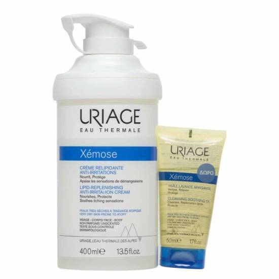 URIAGE URIAGE Xemose Lipid-Replenishing Anti-Irritation Cream 400ml & Cleansing Soothing Oil 50ml