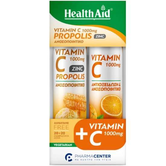HEALTH AID HEALTH AID Vitamin C 1000mg Propolis& Vitamin C 1000mg 2x20 Αναβράζοντα Δισκία