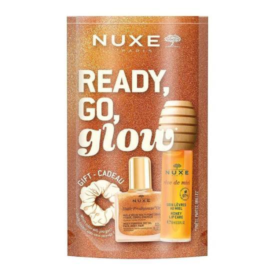 NUXE NUXE Ready, Go, Glow Reve De Miel Honey Lip Care Oil Gloss 10ml & Huile Prodigieuse Or Ιριδίζον 10ml & Δώρο Λαστιχάκι Μαλλιών 1 Τεμάχιο