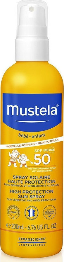 Mustela Bebe High Protection Sun Spray Spf50 Αντηλιακό Σώματος & Προσώπου Υψηλής Προστασίας για Βρέφη & Παιδιά 200ml