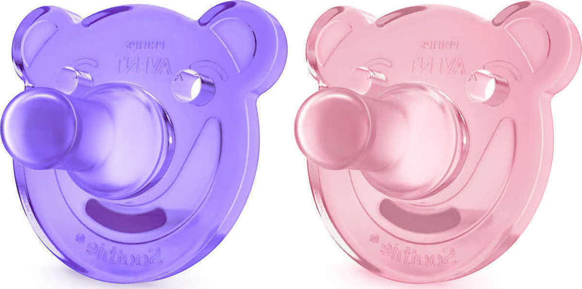 Philips Avent Πιπίλες Σιλικόνης Soothie Shapes Μωβ-Ροζ 0-3m SCF194/02 2 τεμάχια