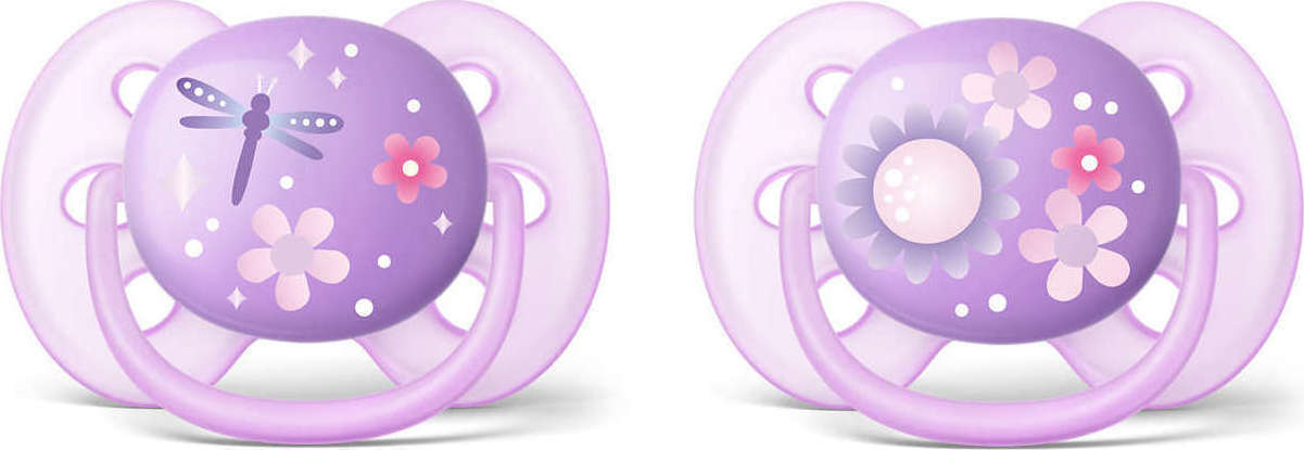 Philips Avent Ultra Soft Ορθοδοντική Πιπίλα Σιλικόνης Μωβ 6-18m SCF227/22 2 τεμάχια