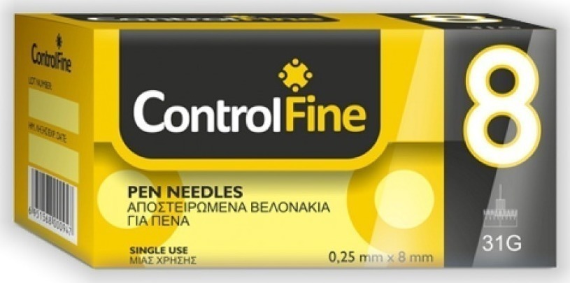 ControlFine Pen Needles 8mm 31G - Αποστειρωμένα Βελονάκια Για Πένα Μιας Χρήσης 100τμχ