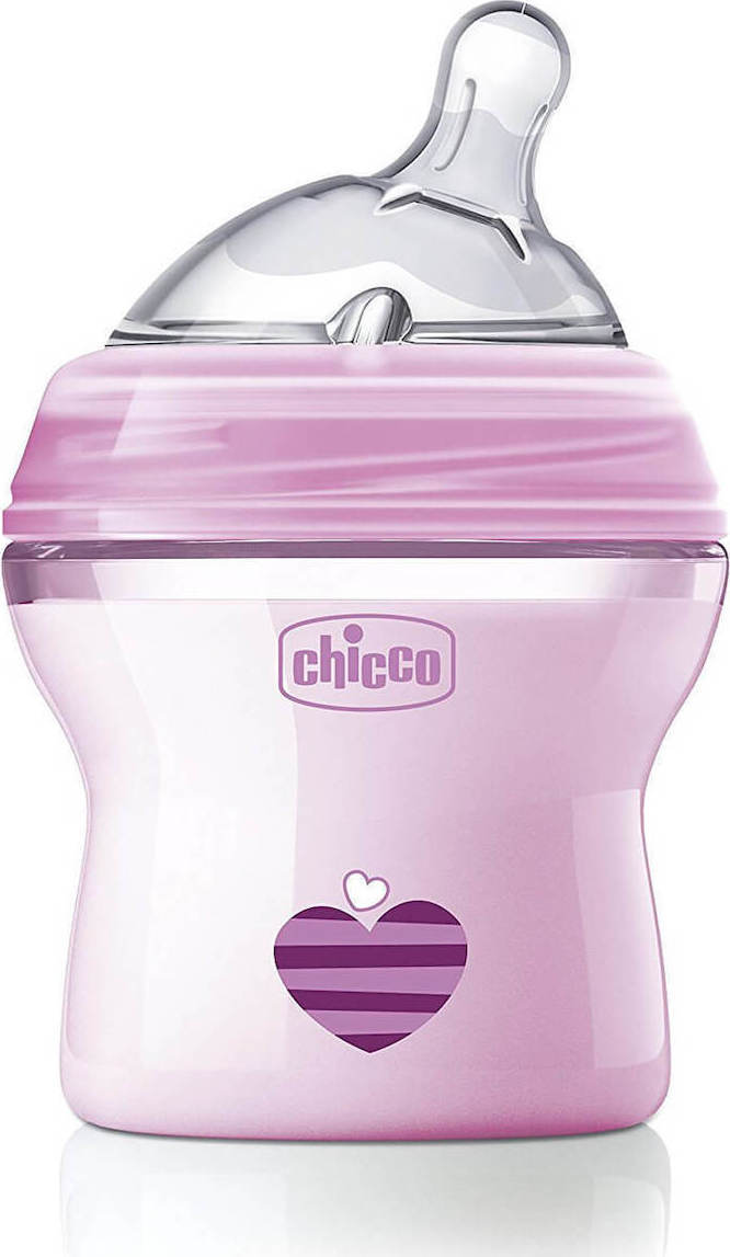 Chicco Natural Feeling 0m+ 150ml - Πλαστικό Μπιμπερό Ροζ Με Θηλή Σιλικόνης Κανονική Ροή 80811-11