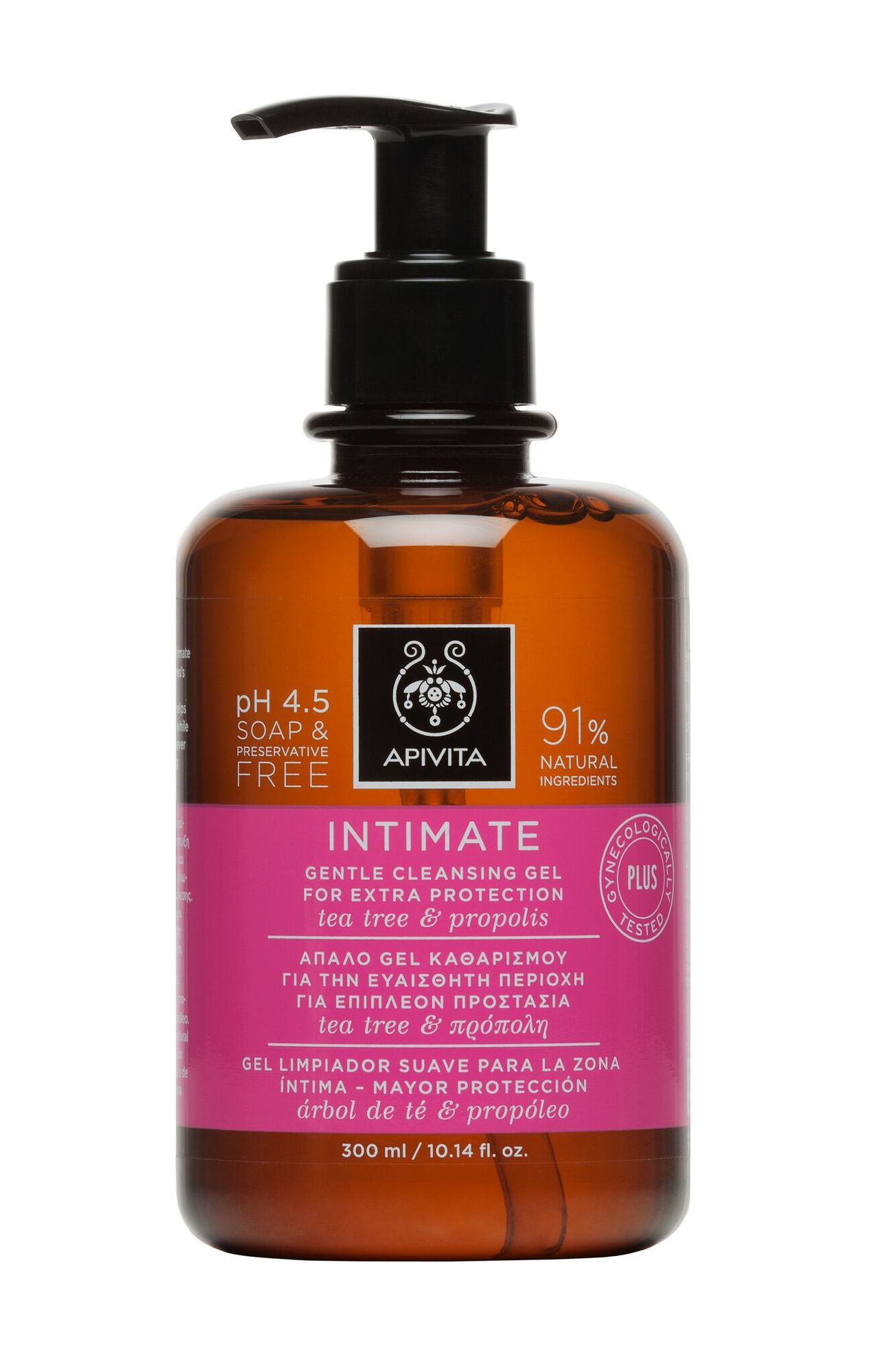 Apivita Intimate Plus Gentle Cleansing Gel 300ml - Απαλό Gel Καθαρισμού Για Την Ευαίσθητη Περιοχή Με Πρόπολη και Tea Tree