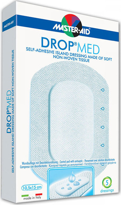 Master Aid Drop Med 10.5x15cm 5τμχ - Αντικολλητικές Αυτοκόλλητες Γάζες