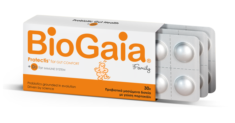 BioGaia ProTectis Family +D3 30 x Προβιοτικά Μασώμενα Δισκία Με Γεύση Πορτοκάλι