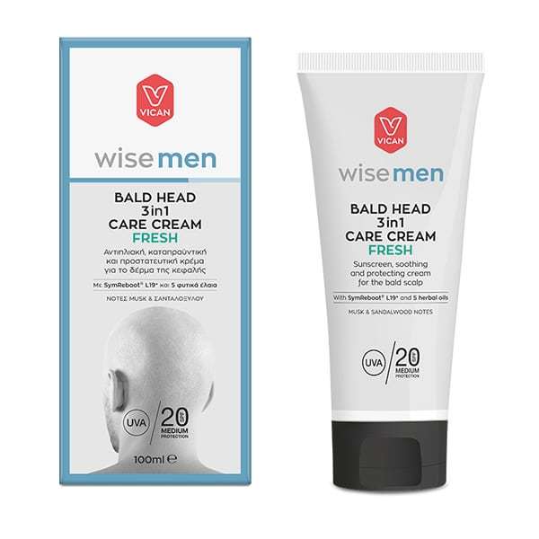 Vican Wise Men Bald Head 3in1 Care Cream Fresh 100ml - Αντηλιακή. Καταπραϋντική και Προστατευτική Κρέμα Για Το Δέρμα Της Κεφαλής
