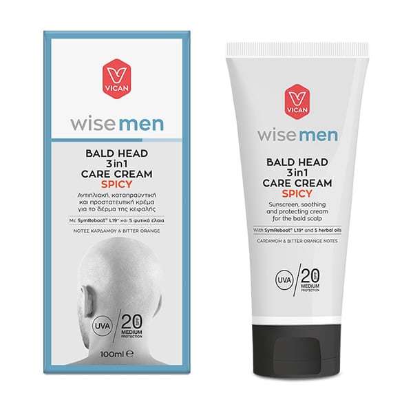 Vican Wise Men Bald Head 3in1 Care Cream Spicy 100ml - Αντηλιακή. Καταπραϋντική και Προστατευτική Κρέμα Για Το Δέρμα Της Κεφαλής