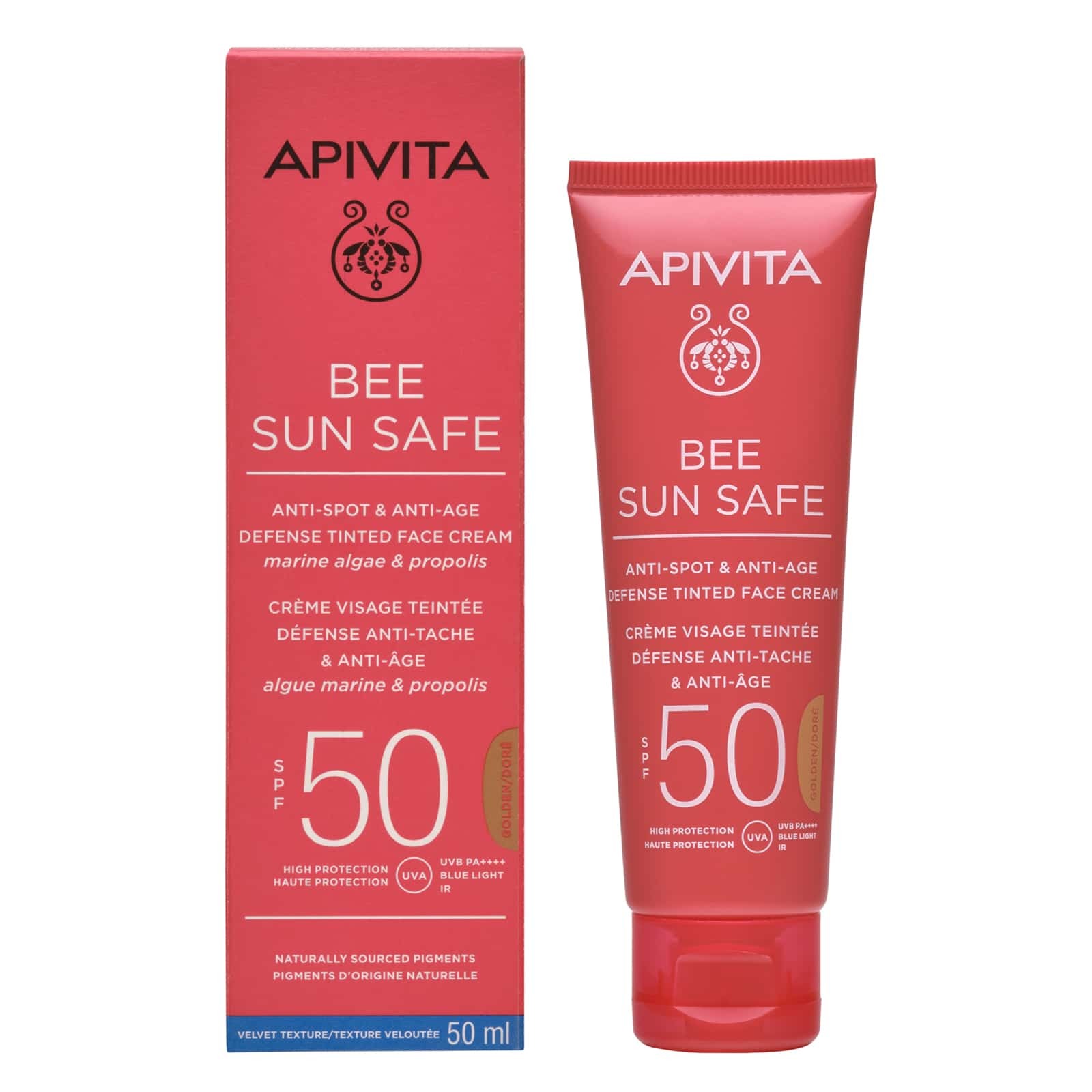 Apivita Bee Sun Safe Anti-Spot και Anti-Age Defence Tinted Golden Face Cream SPF50 50ml-Αντηλιακή Κρέμα Προσώπου Κατά Των Πανάδων