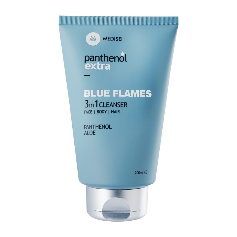 Medisei Panthenol Extra Blue Flames 3 in 1 Cleanser Face. Body και Hair Gel 200ml - Ανδρικό Καθαριστικό Για Σώμα. Πρόσωπο και Μαλλιά
