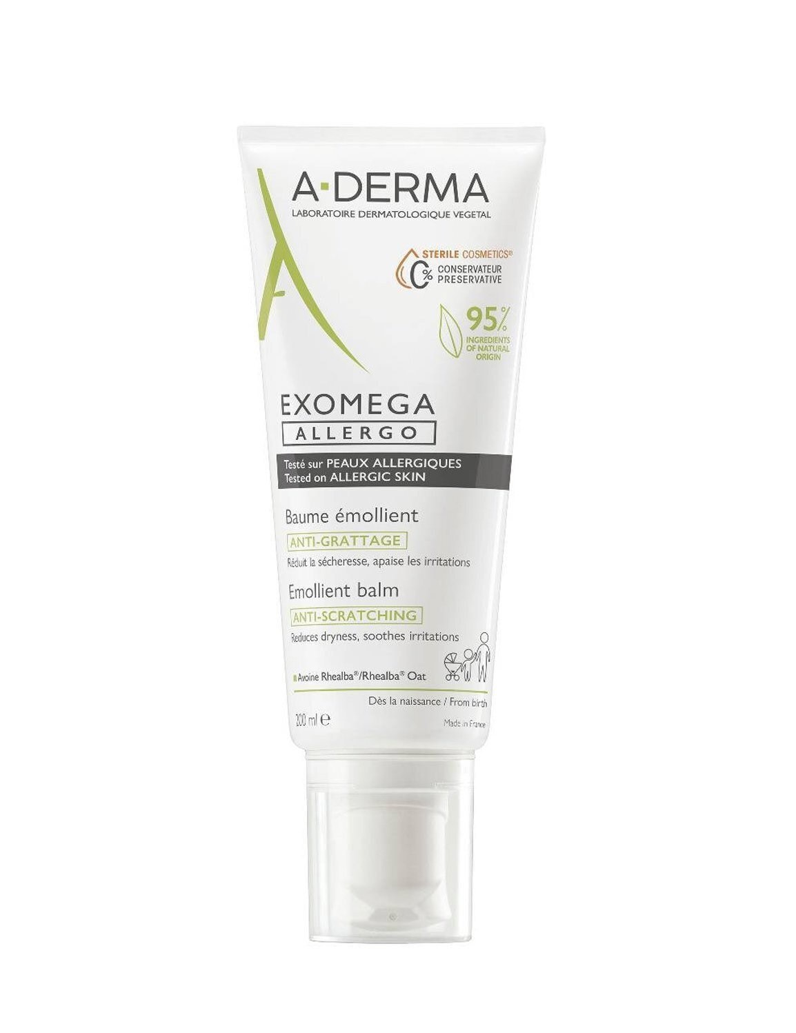 A-Derma Exomega Allergo Emollient Balm 200ml - Αποστειρωμένο Μαλακτικό Bάλσαμο