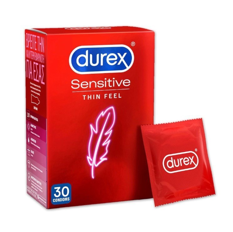 Durex Sensitive Thin Feel 30τμχ - Λεπτά Προφυλακτικά Για Καλύτερη Αίσθηση