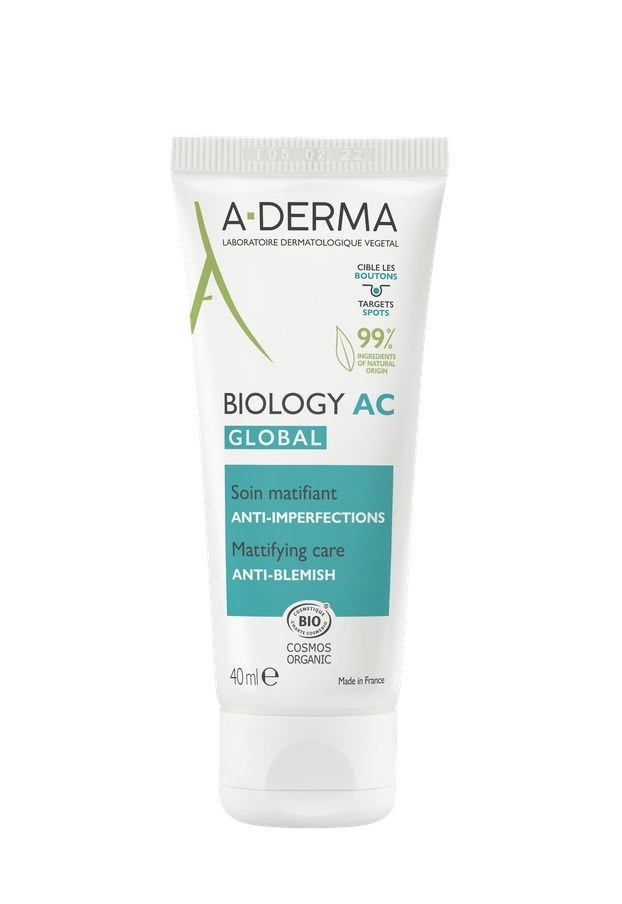 A-Derma Biology AC Global Mattifying Care Anti-Blemish 40ml - Κρέμα Προσώπου Κατά Των Ατελειών Που Χαρίζει Ματ Όψη
