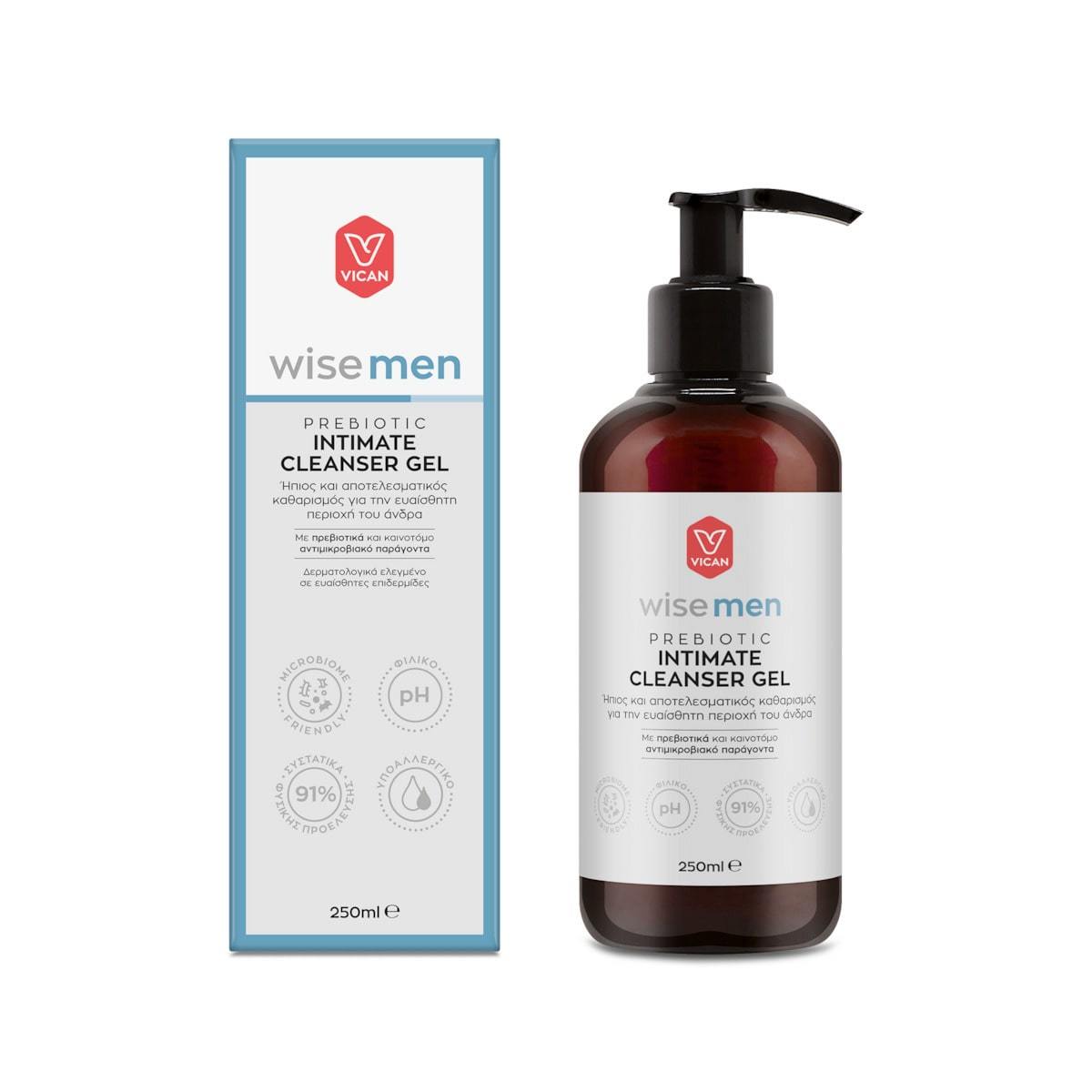 Vican Wise Men Prebiotic Intimate Cleanser Gel 250ml - Τζελ Καθαρισμού Για Την Ευαίσθητη Περιοχή Του Άνδρα
