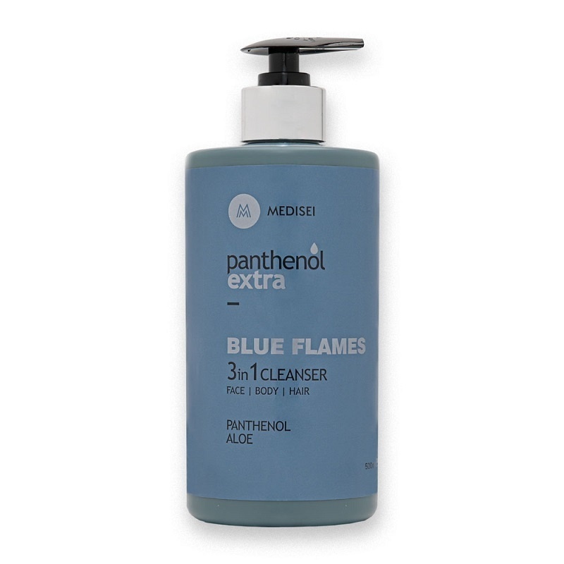 Medisei Panthenol Extra Blue Flames 3in1 Cleanser 500ml - Ανδρικό Αφρόλουτρο Για Πρόσωπο. Σώμα και Μαλλιά