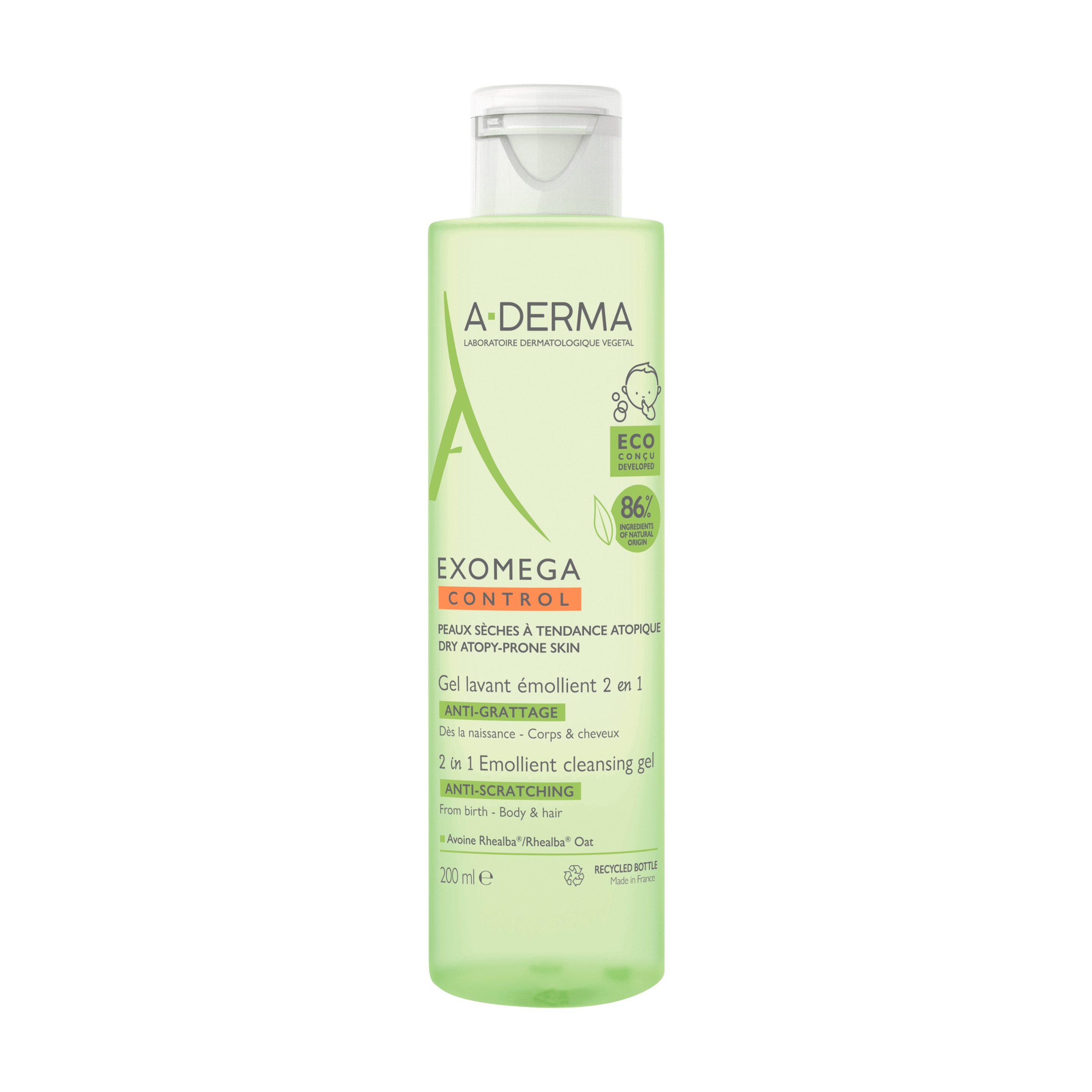 A-Derma Exomega Control Emollient Cleansing Gel 2in1 200ml - Τζελ Καθαρισμού Για Ατοπικό/Ξηρό Δέρμα Για Σώμα και Μαλλιά
