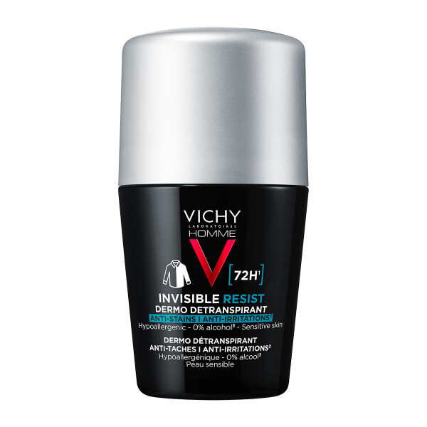 Vichy Homme Invisible Resist 72H Roll-On 50ml - Ανδρικό Αποσμητικό Κατά Tων Σημαδιών και Tης Έντονης Εφίδρωσης