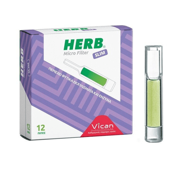 Herb Micro Filter Slim 12τμχ - Πίπες Για Slim Τσιγάρο Mε Φίλτρο Από Φυτικά Εκχυλίσματα και ένζυμα