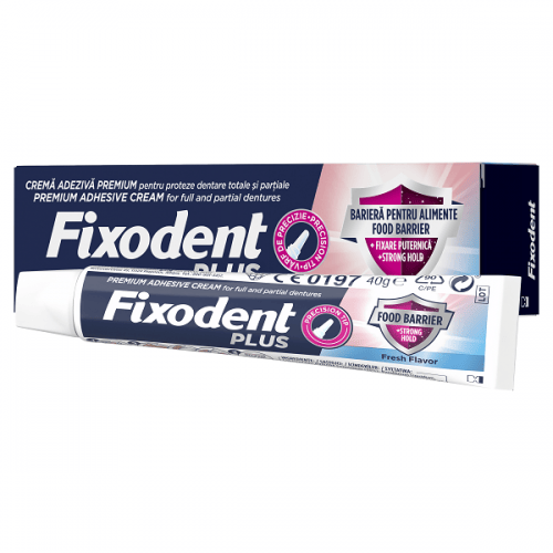 Fixodent Plus Food Barrier 40gr - Στερεωτική Κρέμα Για Tεχνητή Oδοντοστοιχία Aσπίδα Κατά Των Τροφών Με Γεύση Μέντας