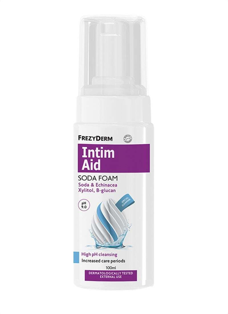 Frezyderm Intim Aid Soda Foam pH9.0 100ml- Ειδικός Αφρός Καθαρισμού Με Σόδα. Εχινάκεια. Ξυλιτόλη και Β-γλυκάνη