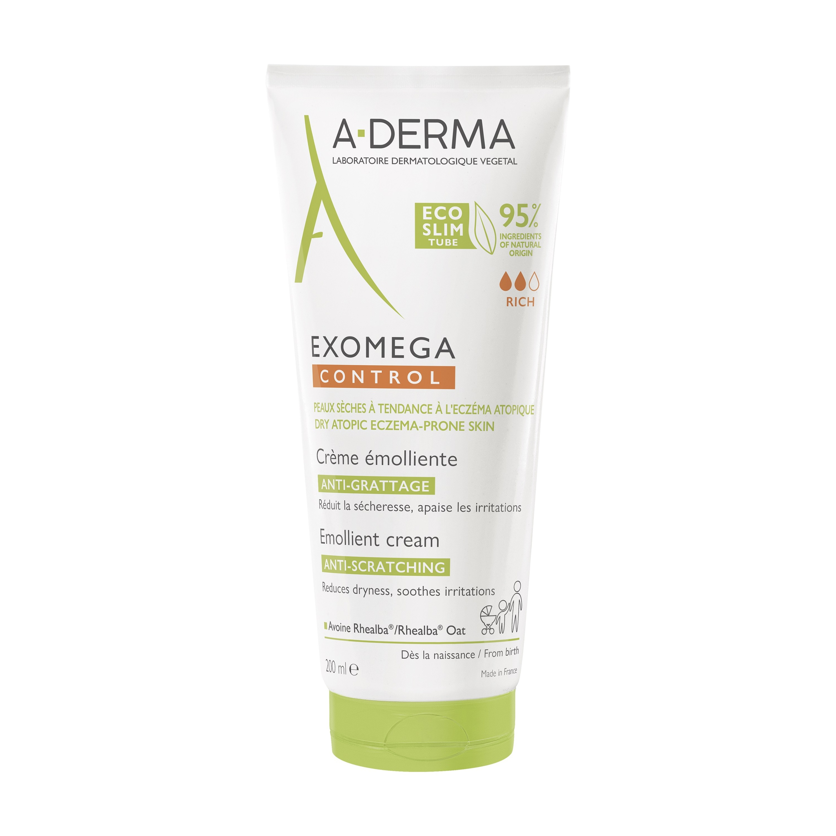 A-Derma Exomega Control Emollient Cream 200ml - Ενυδατική Κρέμα Ανάπλασης Σώματος Για Ξηρές Επιδερμίδες