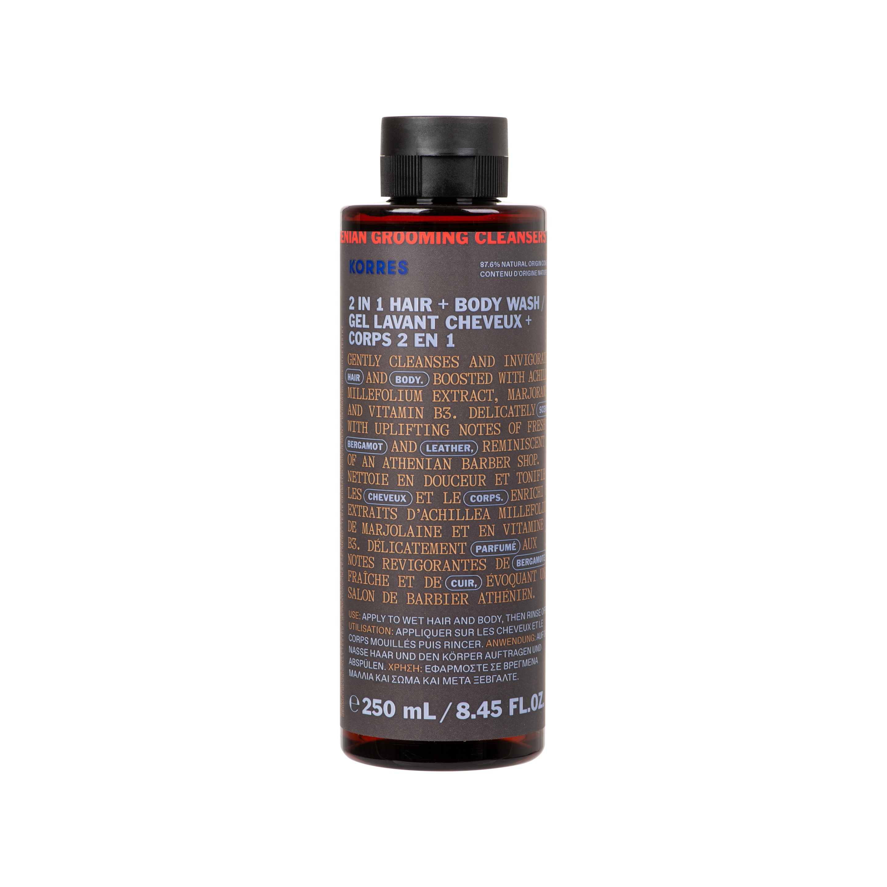 Korres Athenian Grooming 2 in 1 Hair και Body Wash 250ml - Ανδρικό Σαμπουάν και Αφρόλουτρο Με Δροσερές Νότες Περγαμόντου