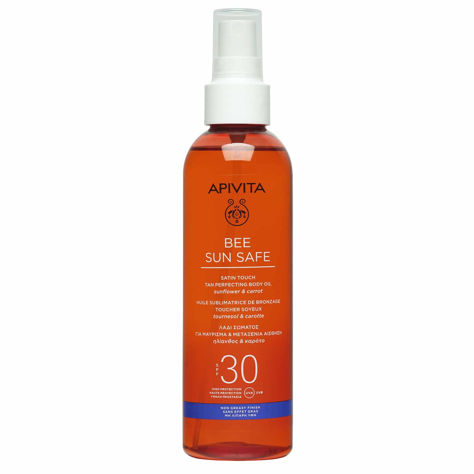 Apivita Bee Sun Safe Tan Perfecting Body Oil SPF30 200ml - Λάδι Σώματος Για Μαύρισμα και Μεταξένια Αίσθηση Με Ηλίανθο και Καρότο