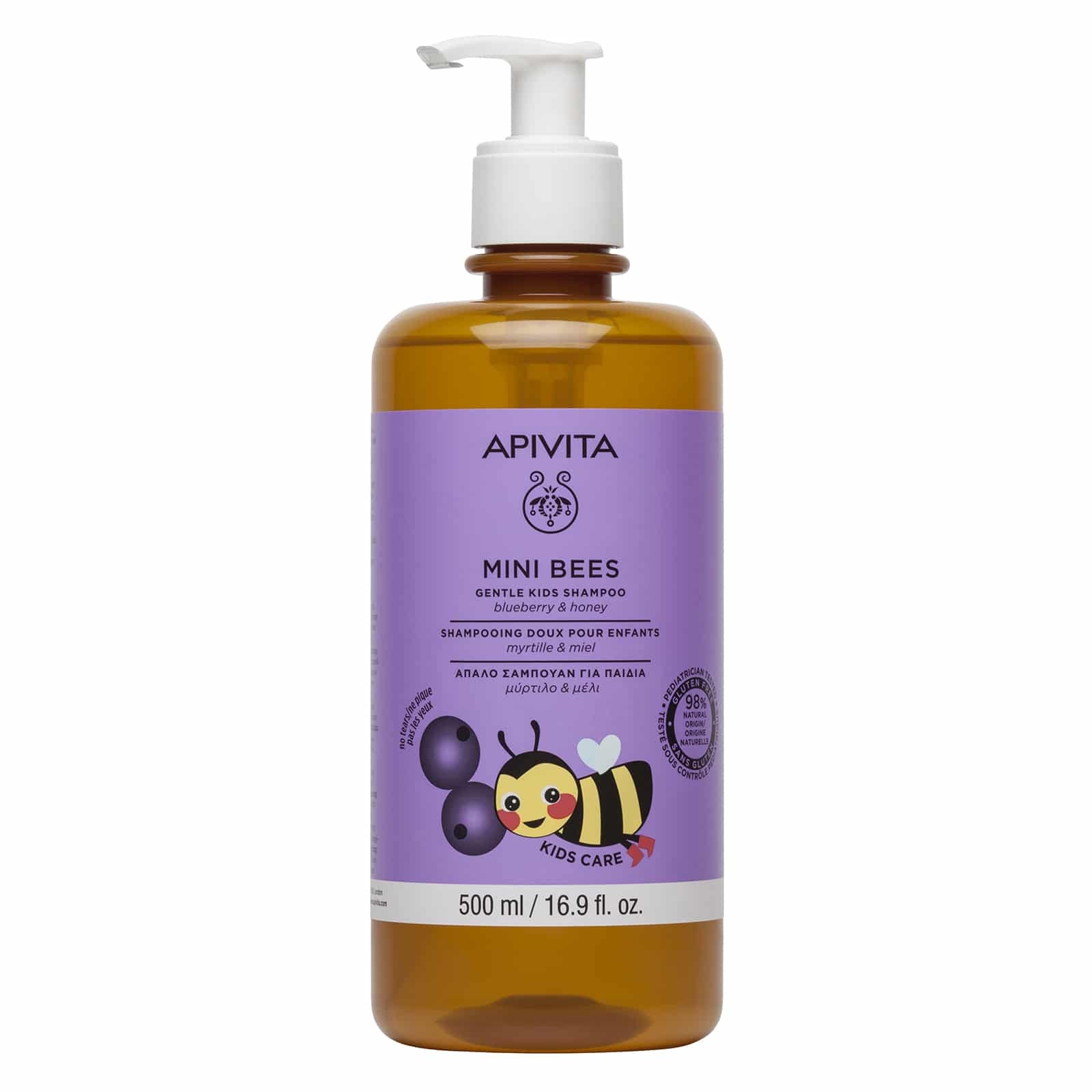 Apivita Mini Bees Gentle Kids Shampoo Blueberry και Honey 500ml - Απαλό Σαμπουάν Μαλλιών Για Παιδιά Με Μύρτιλο και Μέλι