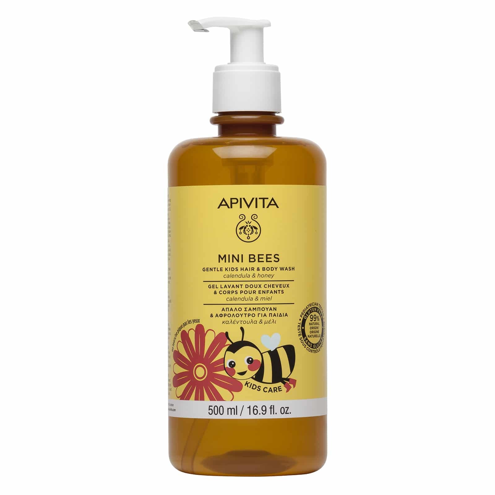Apivita Mini Bees Gentle Kids Hair και Body Wash 500ml - Απαλό Σαμπουάν και Αφρόλουτρο Για Παιδιά Με Καλέντουλα και Μέλι
