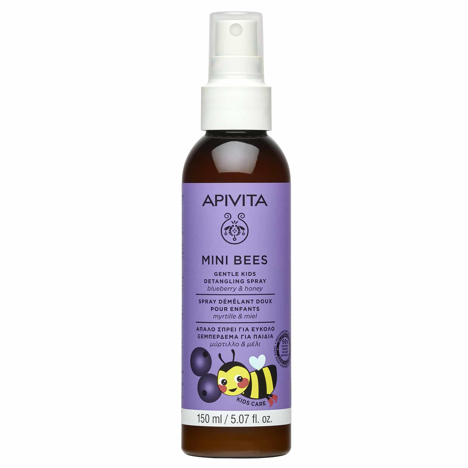 Apivita Mini Bees Gentle Kids Detangling Spray 150ml - Παιδικό Σπρέι Για Εύκολο Ξεμπέρδεμα Μαλλιών Με Μύρτιλλο και Μέλι