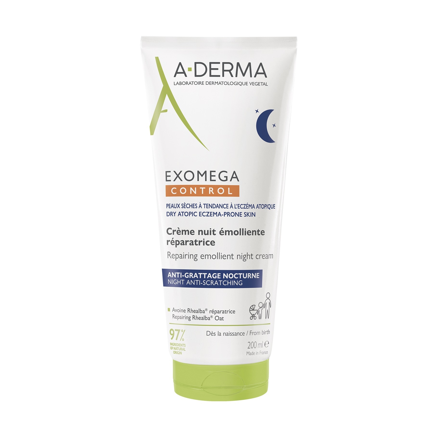 A-Derma Exomega Control Repairing Emollient Night Cream 200ml - Επανορθωτική Μαλακτική Κρέμα Νυκτός