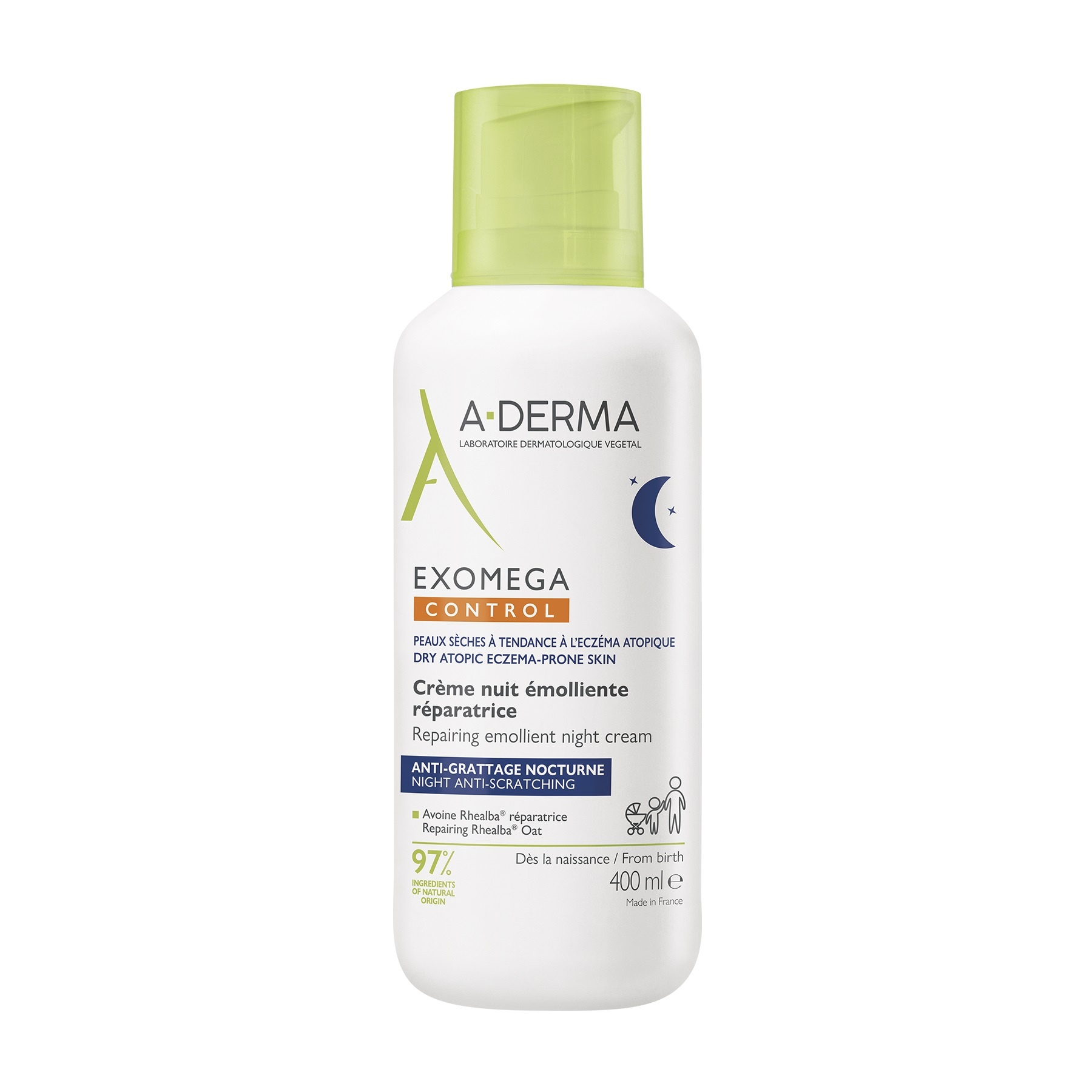 A-Derma Exomega Control Repairing Emollient Night Cream 400ml - Επανορθωτική Μαλακτική Κρέμα Νυκτός