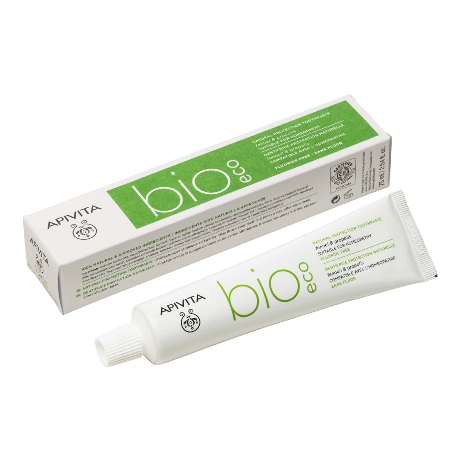 Apivita Bio-Eco Toothpaste 75ml - Οδοντόκρεμα Χωρίς Φθόριο Με Μάραθο και Πρόπολη