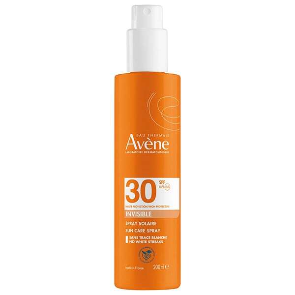 Avene Eau Thermale Spray Solaire SPF30 100% Invisible 200ml - Αντηλιακό Σπρέι Για Πρόσωπο και Σώμα Με Αόρατο Τελέιωμα