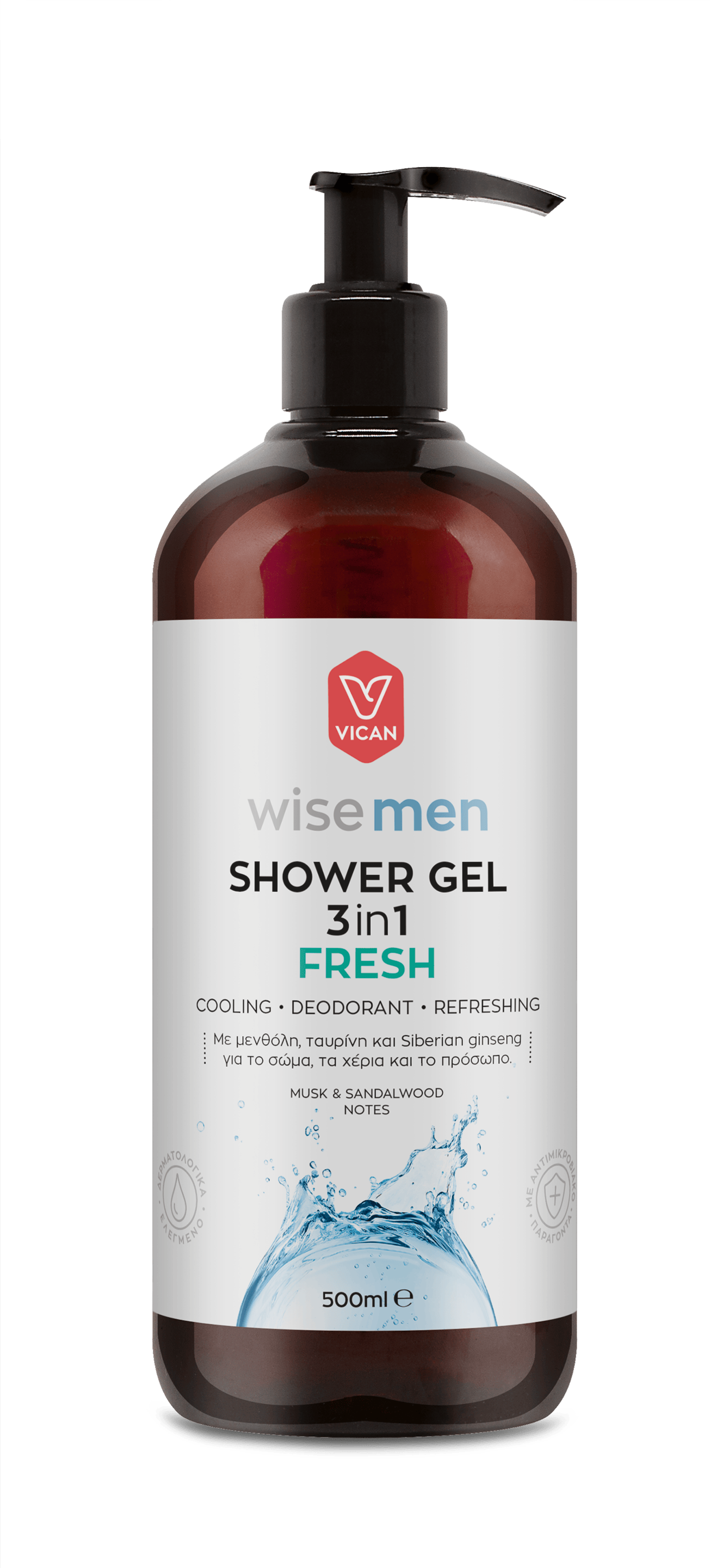 Vican Wise Men Shower Gel Fresh 500ml - Ανδρικό Αφρόλουτρο Με Αίσθηση Φρεσκάδας Με Απαλό Άρωμα Σανταλόξυλου και Musk