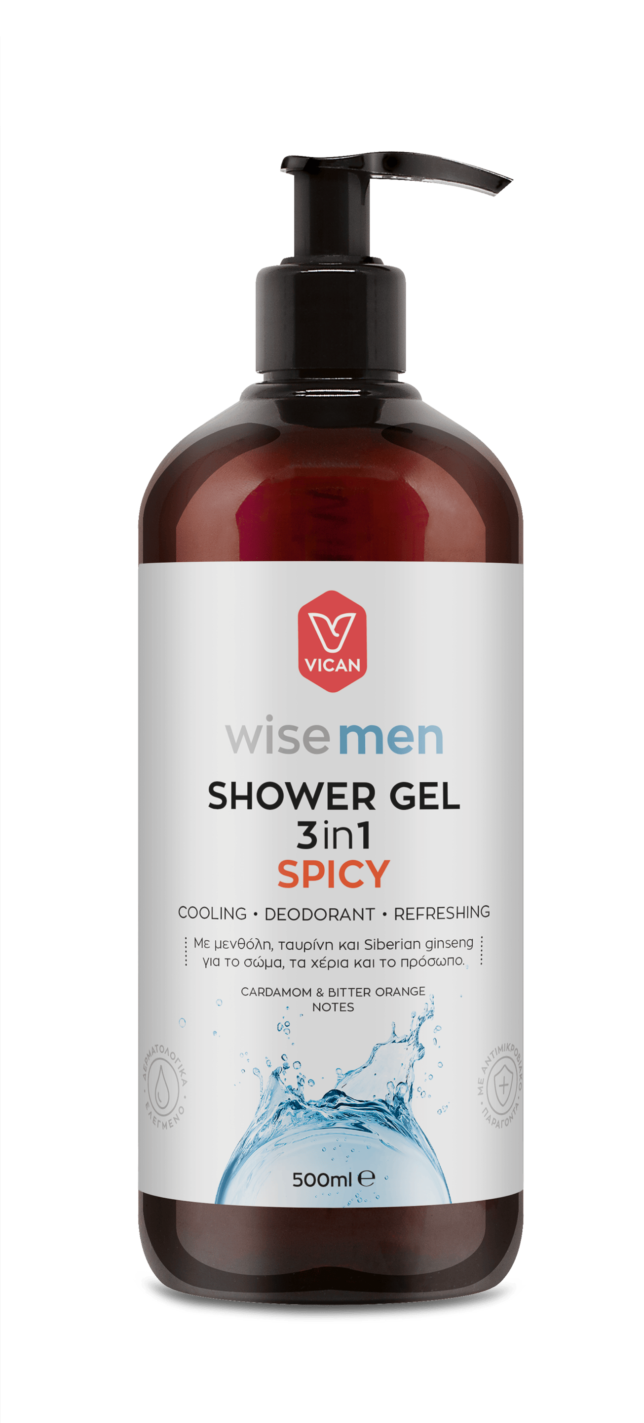 Vican Wise Men Shower Gel Spicy 500ml - Ανδρικό Αφρόλουτρο Με Αίσθηση Φρεσκάδας Με Κάρδαμο