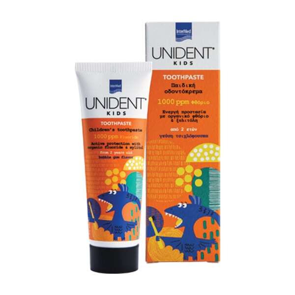 Intermed Unident Kids Toothpaste 1000ppm 50ml - Παιδική Οδοντόκρεμα Με Γεύση Τσιχλόφουσκα Για 2+ Ετών