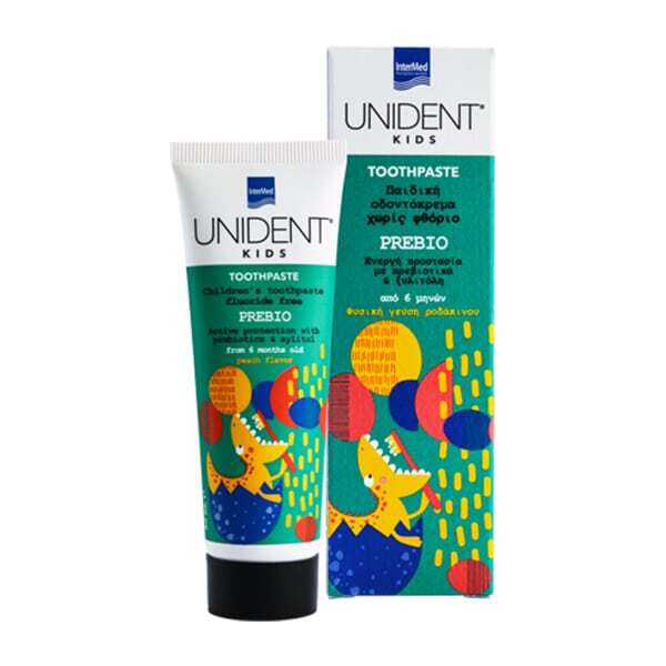 Intermed Unident Kids Toothpaste Prebio 50ml - Παιδική Οδοντόκρεμα Χωρίς Φθόριο Με Γεύση Ροδάκινο Για 6+ Μηνών