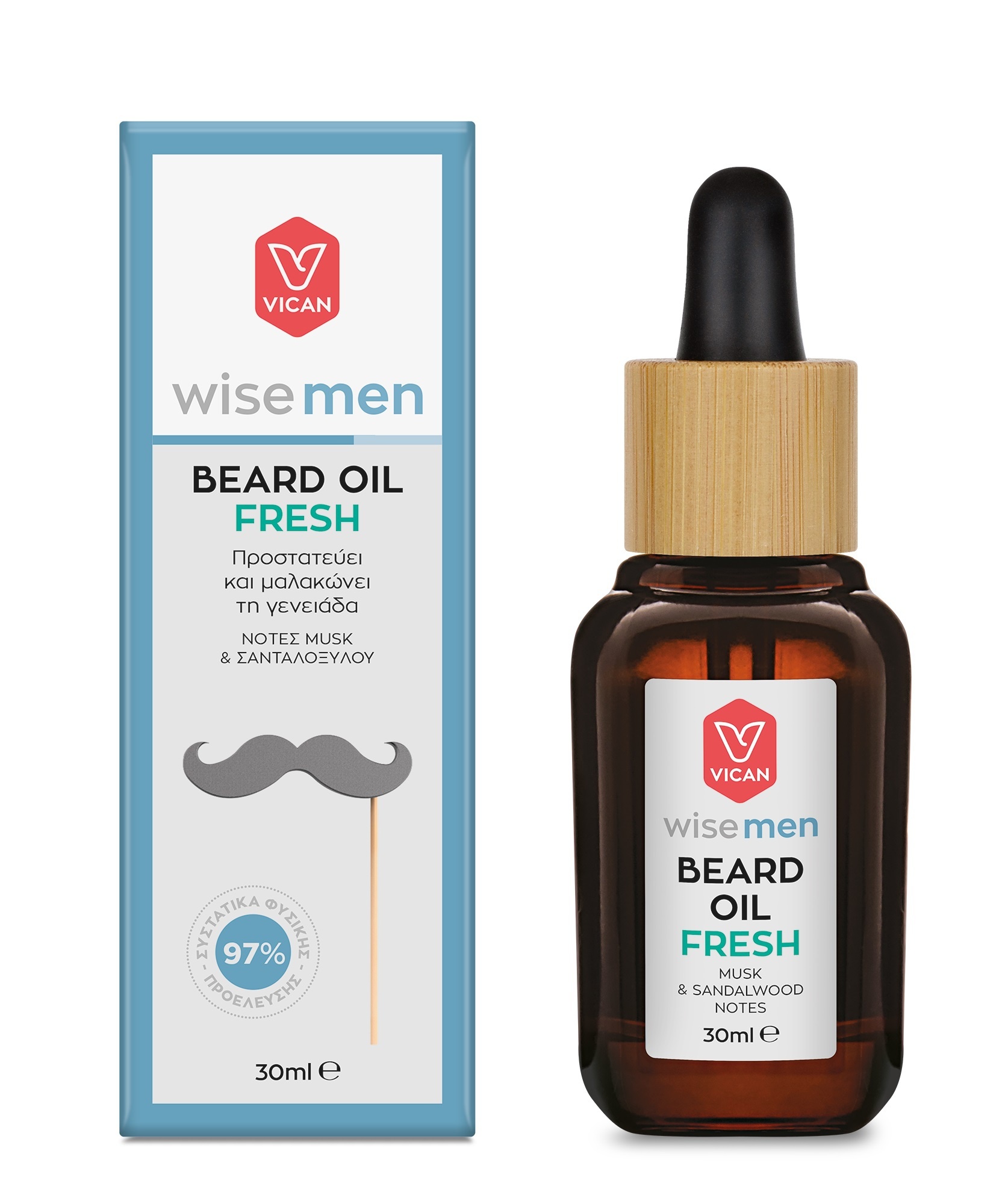 Vican Wise Men Beard Oil Fresh 30ml - Λάδι Περιποίησης Για τα Γένια