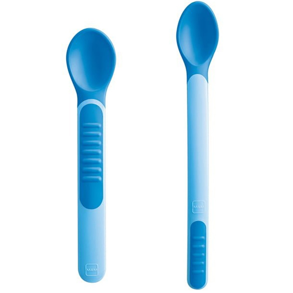 Mam Heat Sensitive Spoons και Cover 2τμχ - Θερμοευαίσθητα Κουταλάκια Με Προστατευτικό Καπάκι 6m+ Γαλάζιο