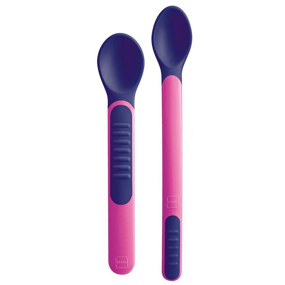 Mam Heat Sensitive Spoons και Cover 2τμχ - Θερμοευαίσθητα Κουταλάκια Με Προστατευτικό Καπάκι 6m+ Ροζ