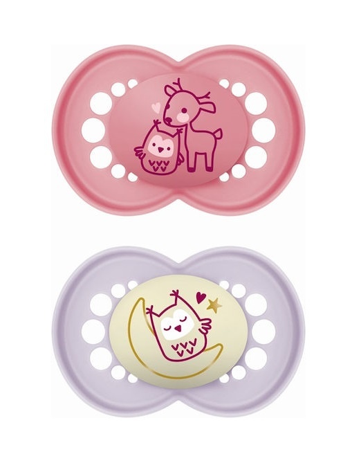 Mam Day και Night 2τμχ - Πιπίλες Σιλικόνης 6-16 Μηνών Ροζ/Μωβ
