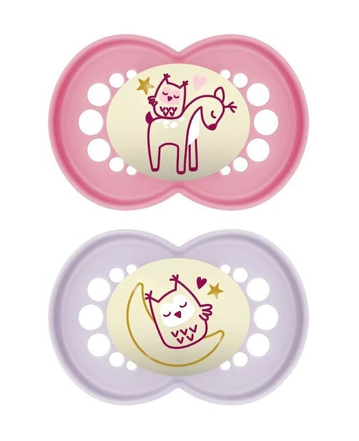 Mam Original Night 2τμχ - Πιπίλες Σιλικόνης 6-16 Μηνών Ροζ/Μωβ