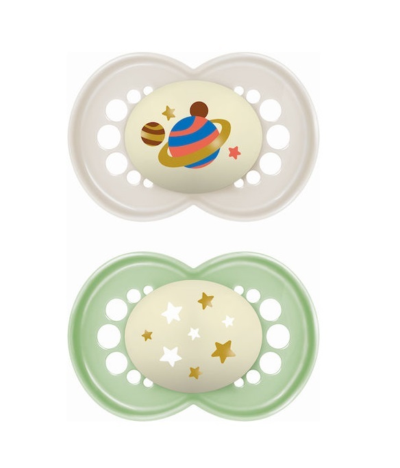 Mam Original Night 2τμχ - Πιπίλες Σιλικόνης 16+ Μηνών Μπεζ/Πράσινο