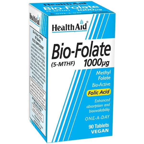 Health Aid Bio-Folate 1000mg 90 Ταμπλέτες - Συμπλήρωμα Διατροφής Με Βιοενεργή Μορφή Φολικού Οξέος