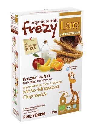 Frezyderm Frezylac Βιολογική Βρεφική Κρέμα Δημητριακά Με Γάλα και Φρούτα Μήλο-Μπανάνα-Πορτοκάλι 200gr